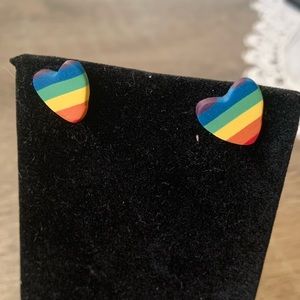 Rainbow pride “love is love” heart clay earrings for pierced ears